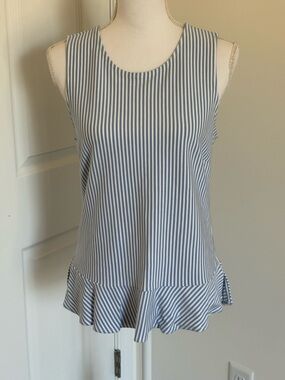 Ann Taylor Factory Blue & White Striped Sleeveless Peplum Top